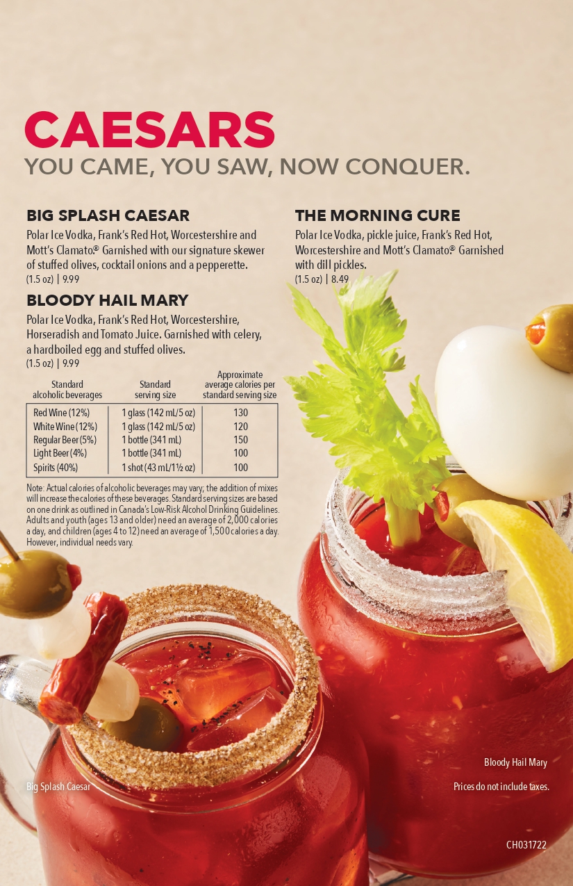 Bloody Caesars menu