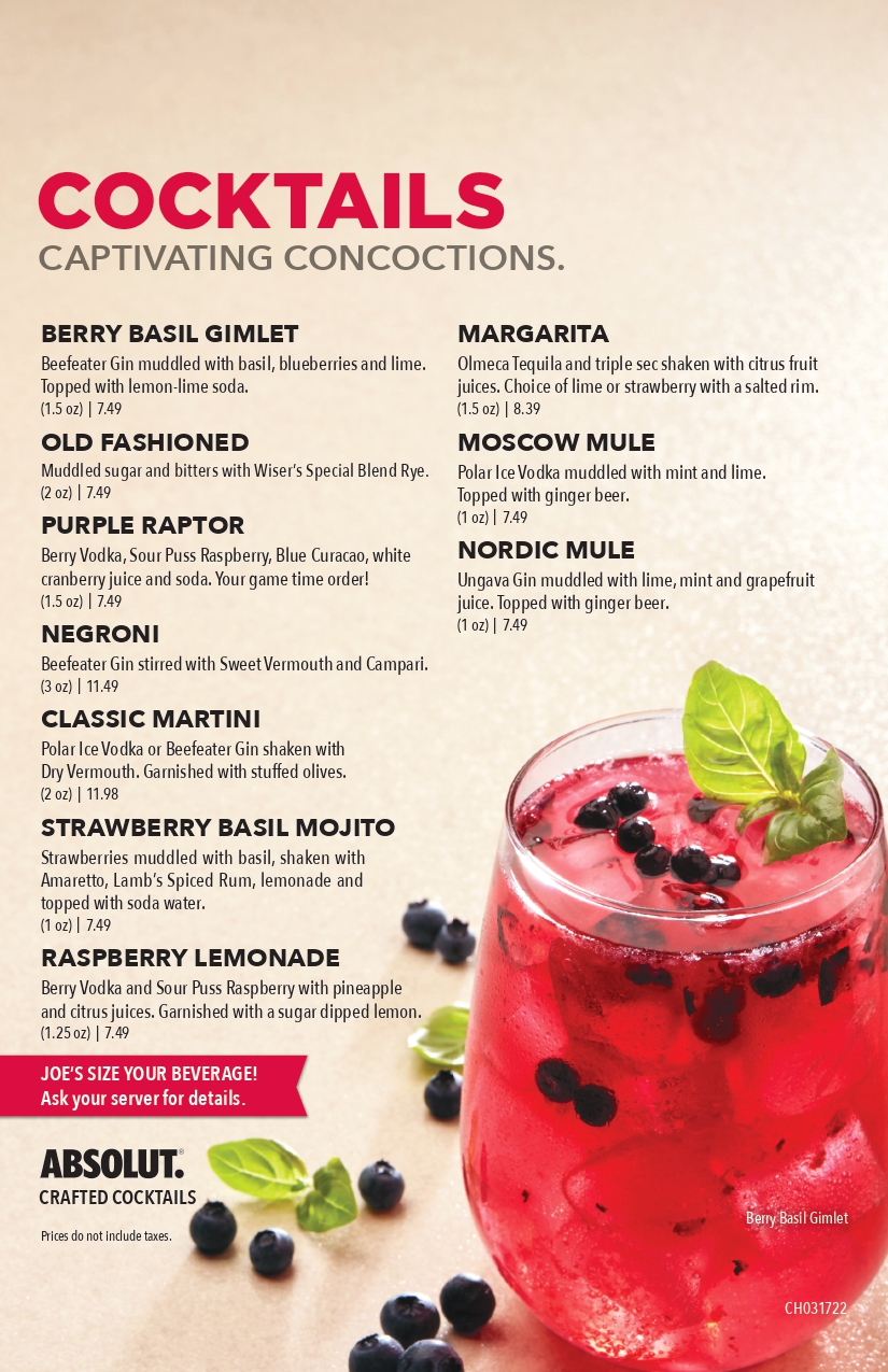 Cocktails menu