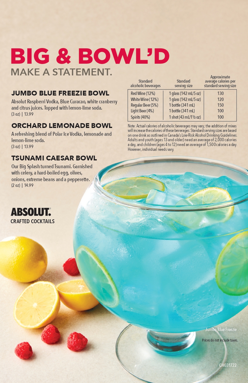 Bowled drinks menu
